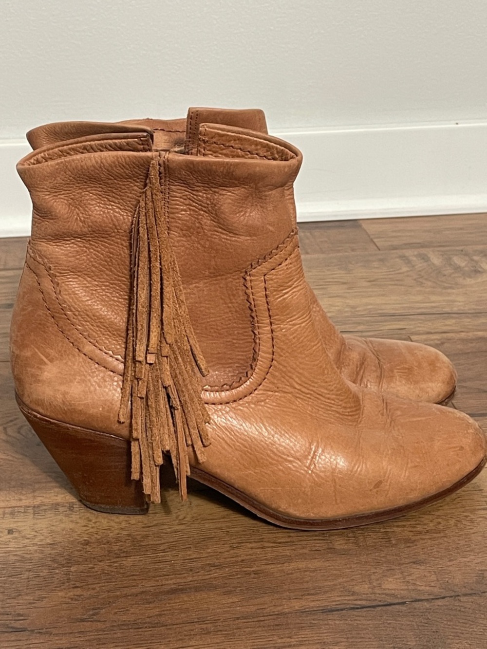 Sam Edelman Louie Tan Leather Fringe Ankle Boots Size 11 M